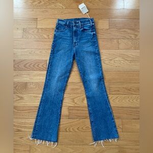 MOTHER Blue Flare Wide Leg Jeans with Frayed Hem